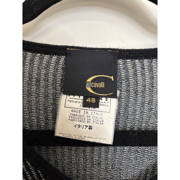 Just Cavalli Top Womens 12 IT48 Striped Ribbed Thin Knit V-Neck Black White - Picture 3 of 4